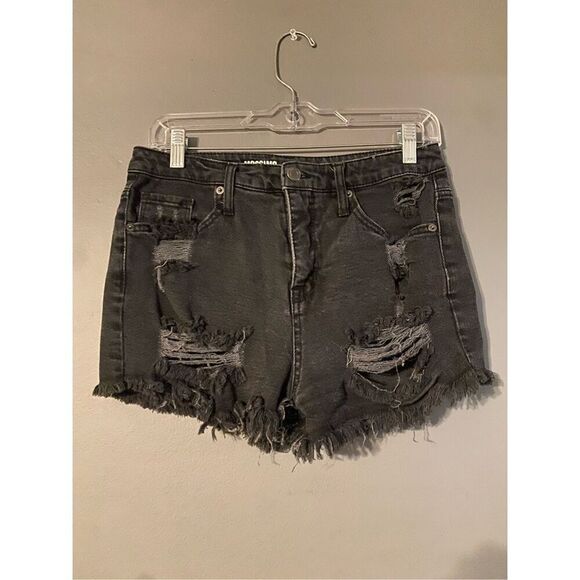 Mossimo Supply Co Black Distressed High Rise Short Denim Shorts Size 8 - Picture 1 of 4